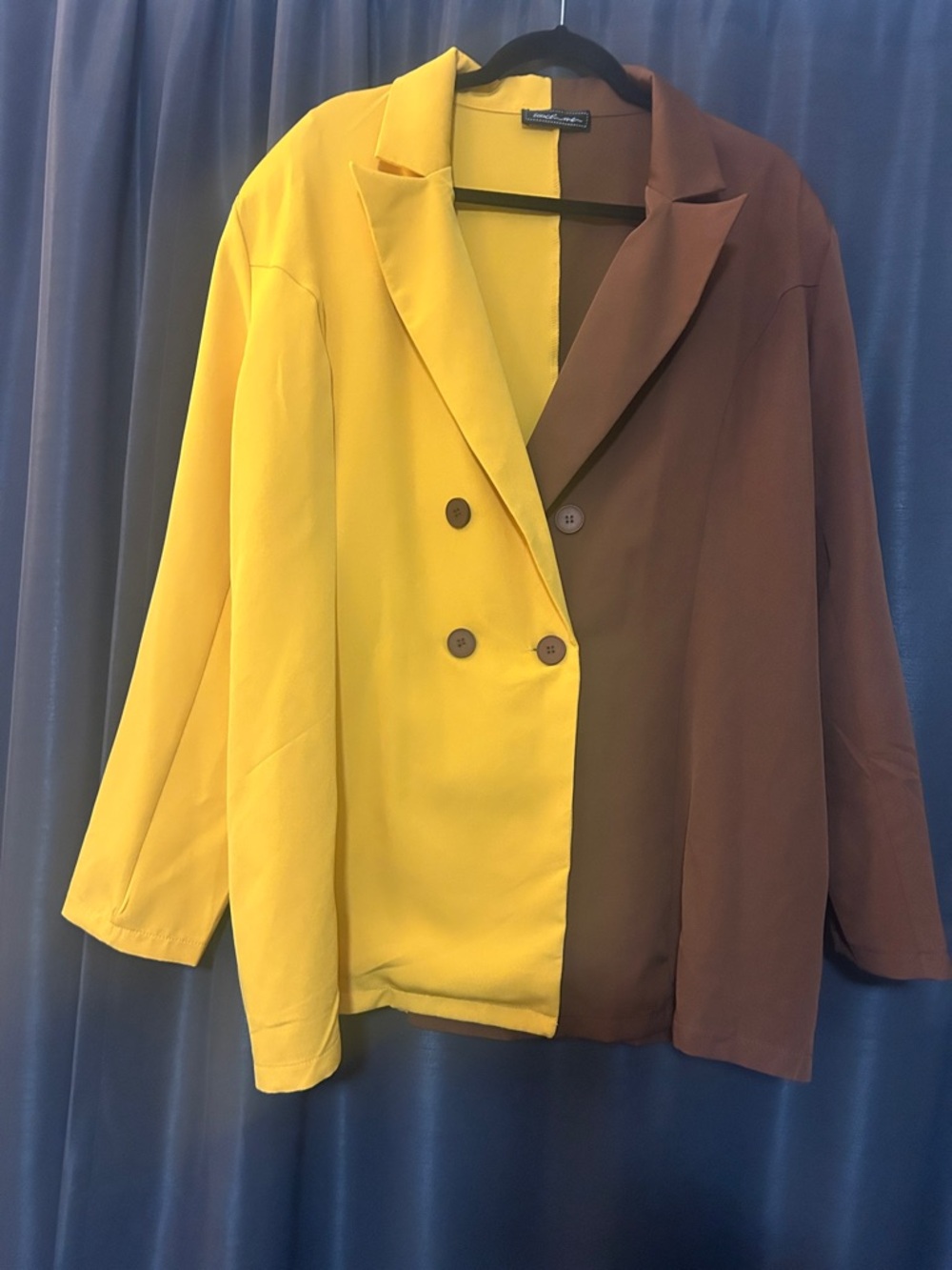 Color-Block Yellow and Brown Double-Breasted Blazer